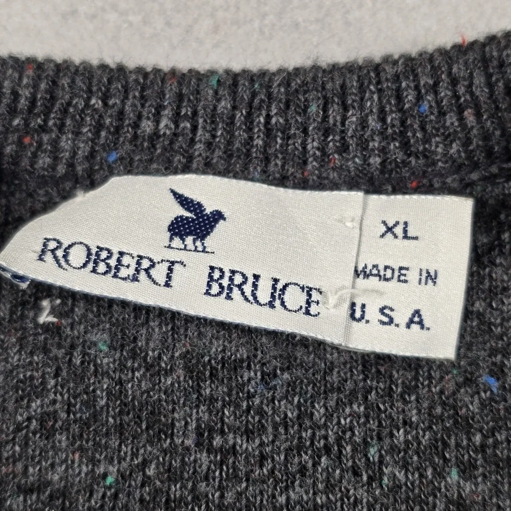 Robert Bruce Mens XL Gray Sweater Vest V-Neck Geometric‎ Orlon Acrylic Vintage